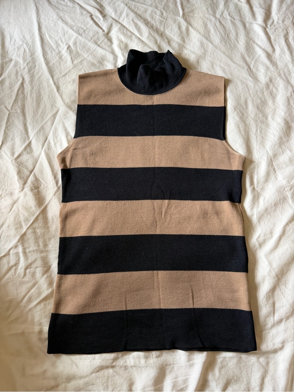 Wool and Silk Striped Mockneck Tank Top